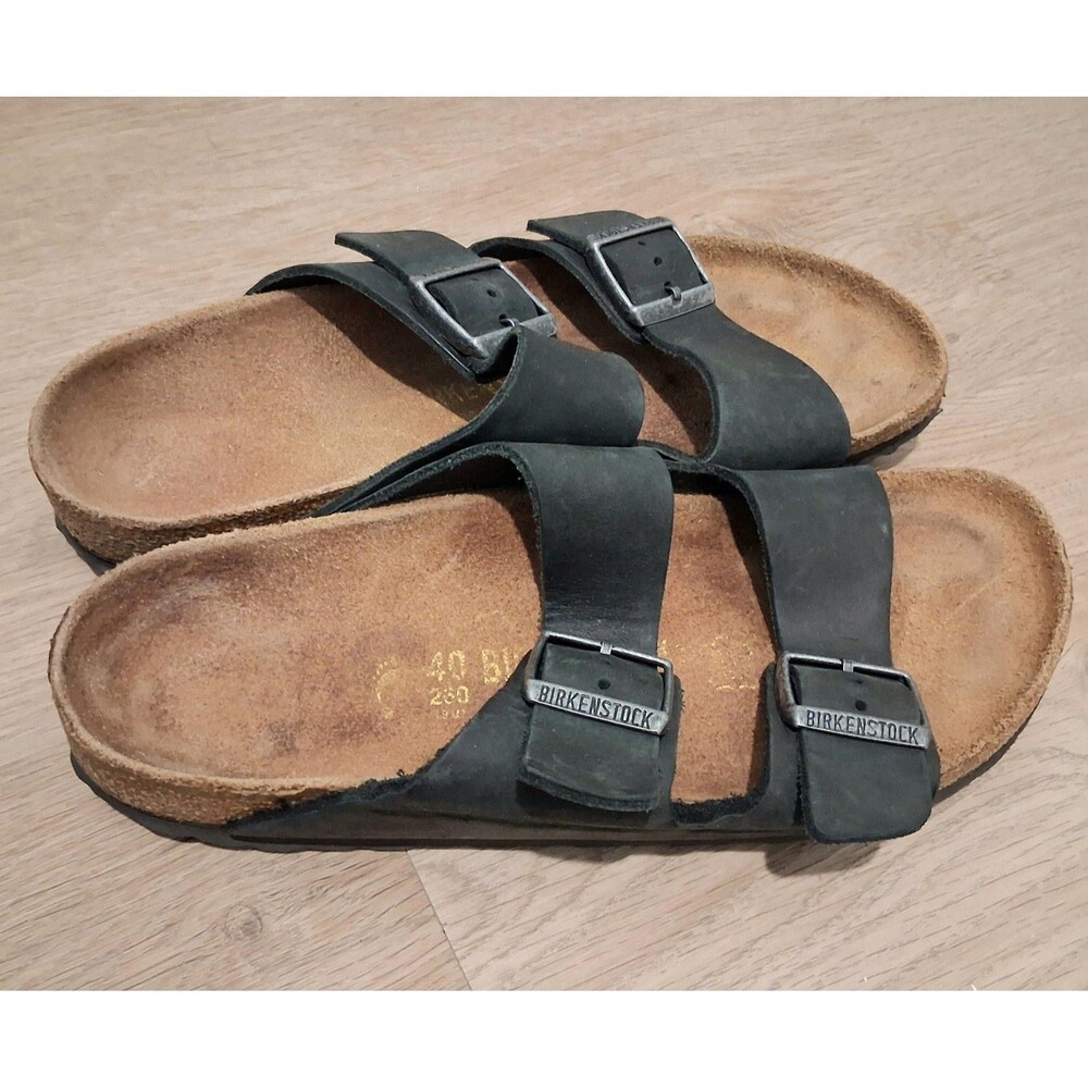 Birkenstock Arizona Women's Black Leather Slide Sandals 2-Strap Buckle US 9 - Picture 6 of 6